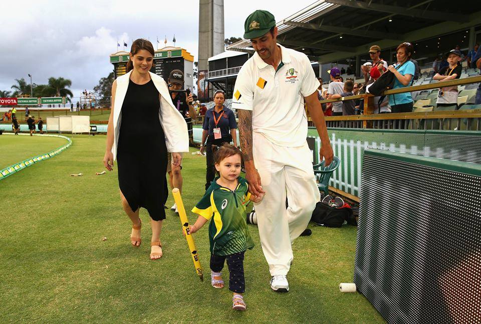 Mitchell Johnson With His Wife Daughter After Final Test Mitchell Johnson With His Wife Daughter After Final Test
