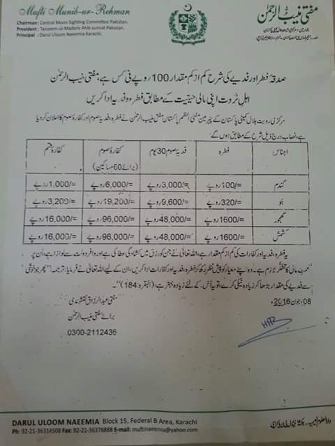 Fitra In Pakistan 2016 Rs. 100 Per Person By Mufti Muneeb Ur Rehman