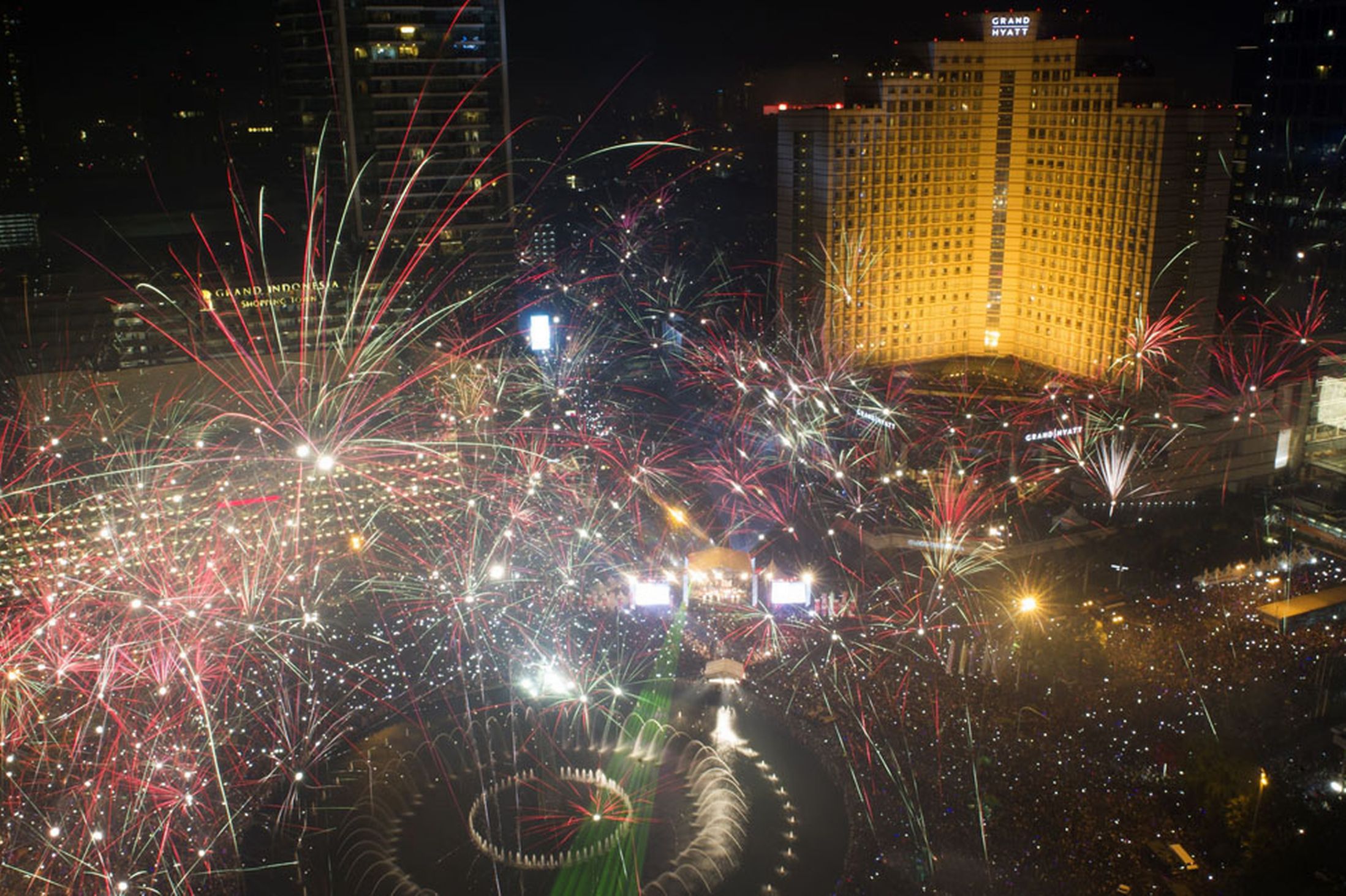 Fireworks Light Up The Sky From The Sydney Harbour Bridge At Midnight