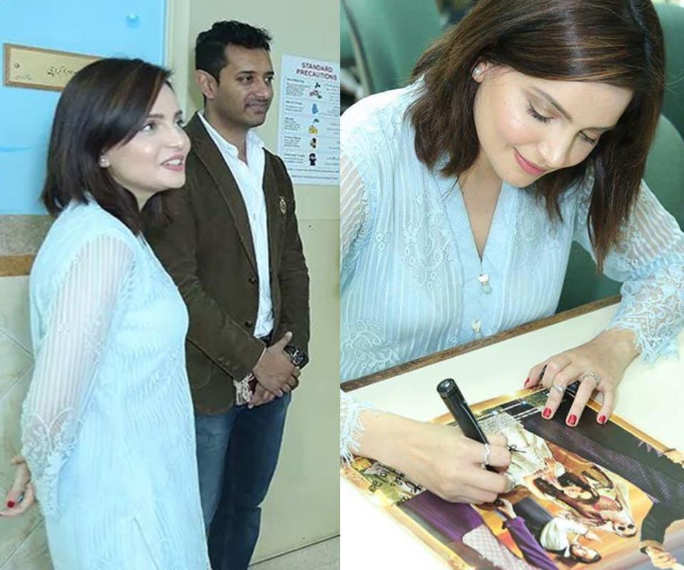 Armeena Khan with her fiancé In Shaukat Khanum Hospital