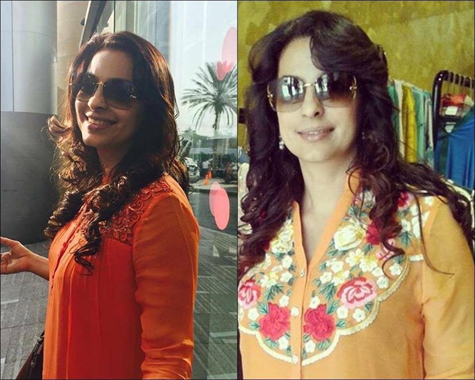 Bollywood actress Juhi Chawla in Pakistan visiting Karachi spotted at boutique