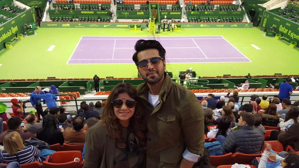 Fahad Mustafa And His Wife Watching Tennis