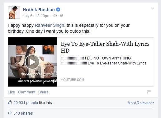 Hrithik Roshan Birthday Gift To Ranveer Singh