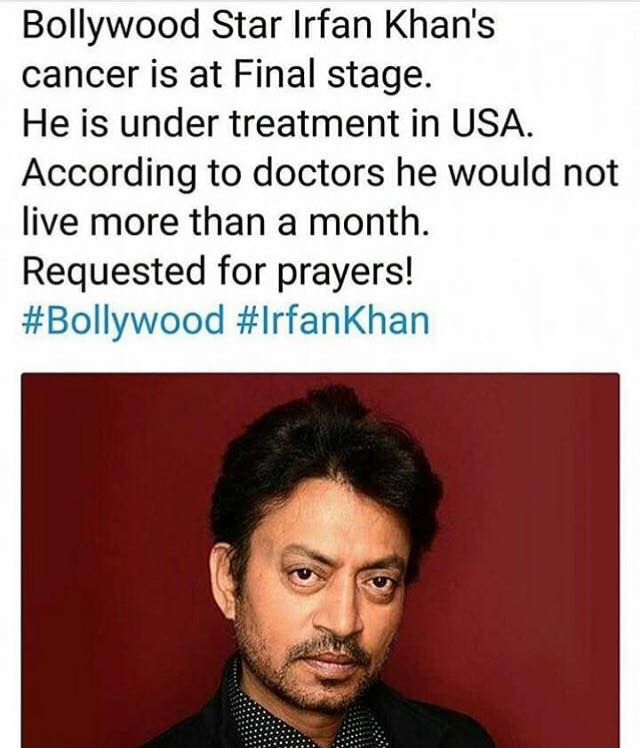 Irfan Khan's Cancer Is At Final Stage