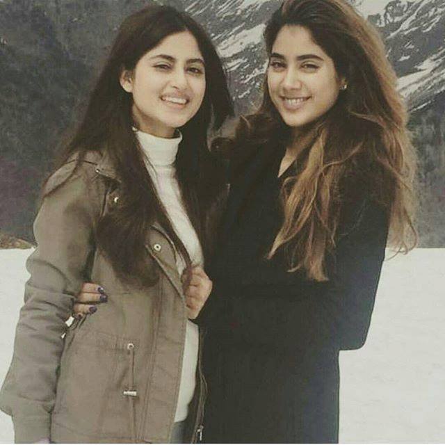 Sajal Ali with Janhvi Kapoor (Sridevi's daughter) on location of Bollywood film Mom