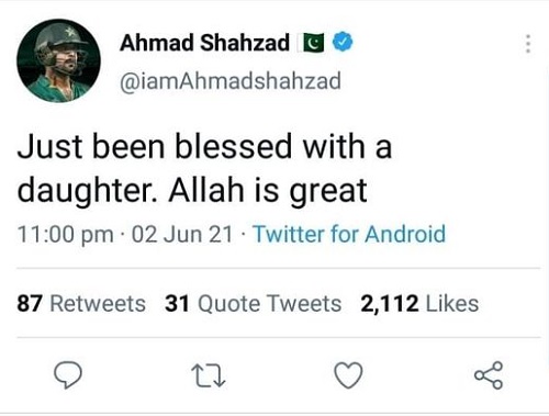 Ahmad Shahzad Blessed With A Daughter