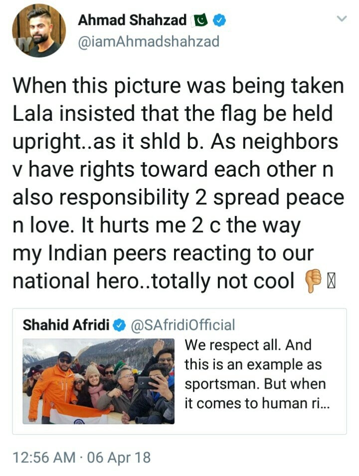 Ahmad Shehzad Tweets On Afridi Tweet