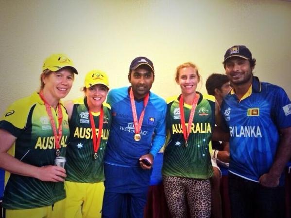 Australian Women Players Posing With Sangakkara & Mahela