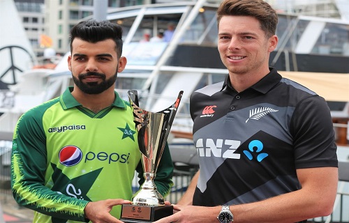 Captain Shadab Khan And Mitchell Santner Unveiled T20I Trophy