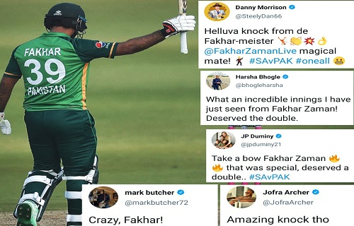 Cricket Fraternity Praises Fakhar Zaman's 193 Runs Knock