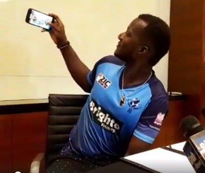 Darren Sammy Clicking A Selfie In World XI Jersey