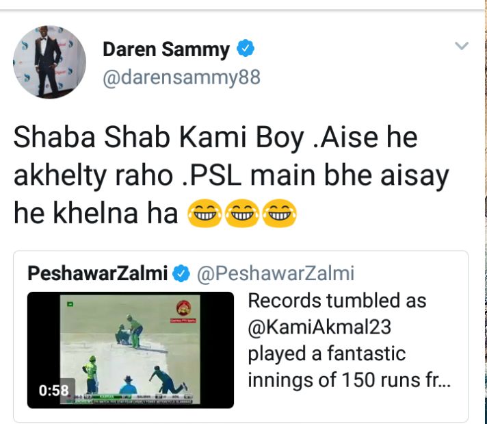 Darren Sammy Tweeted After Kamran Akmal Century
