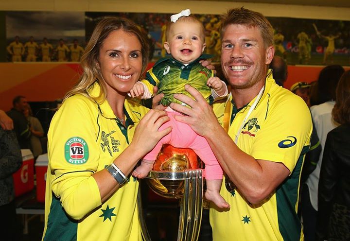 David Warner baby Sitting On Trophy