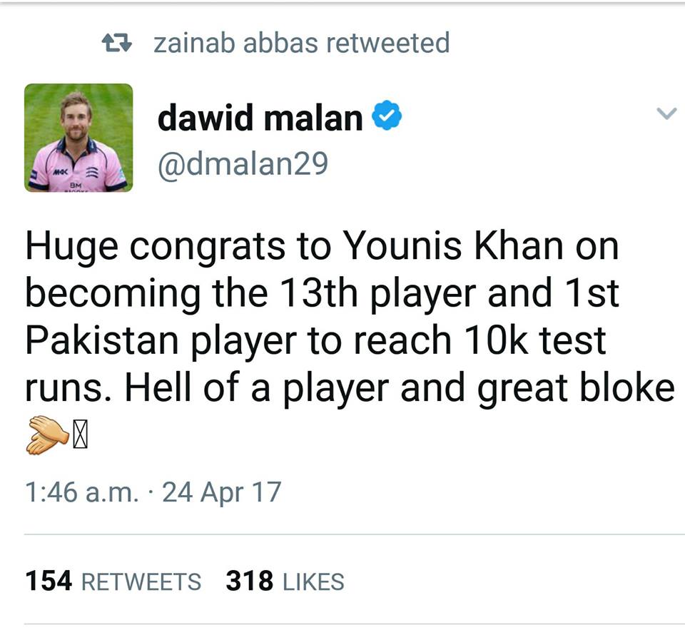 Dawid Malan Tweets On YK 10,000 Runs