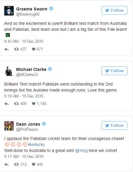 G Swann, Michael Clarke And Dean Jones Tweets On The Thrilling Bisbane Test