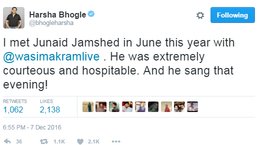 Harsha Bhogle Tweet About Junaid Jamshed