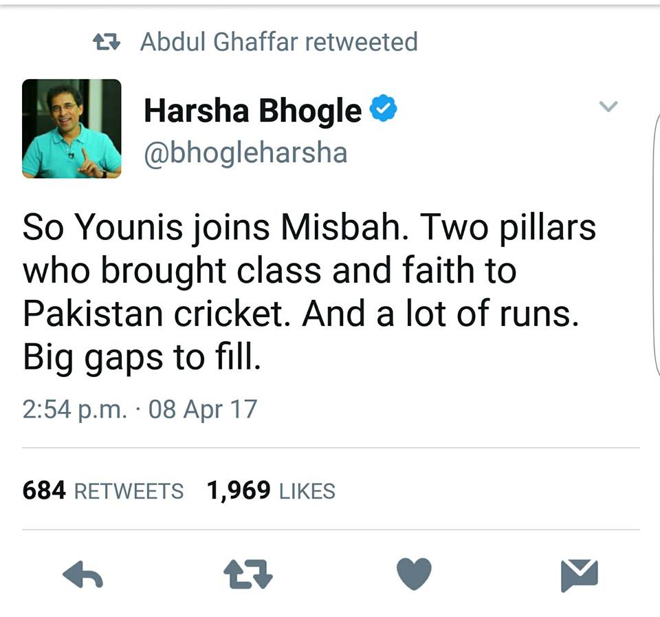 Harsha Bhogle Tweet About Misbah & Younis Retirement