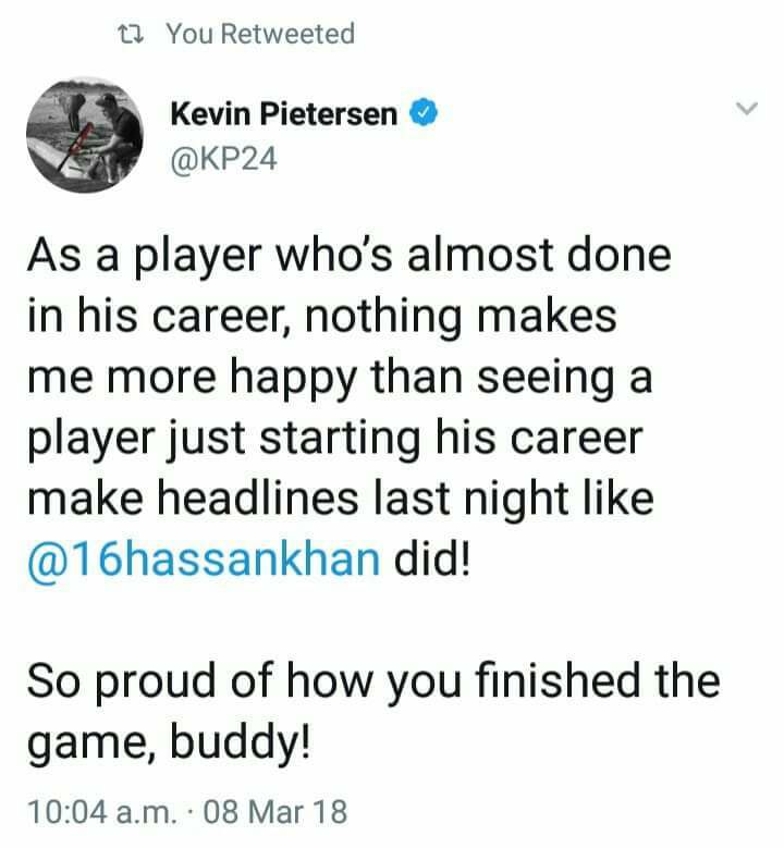 KP Tweeted About Hassan Khan Match Winning Six