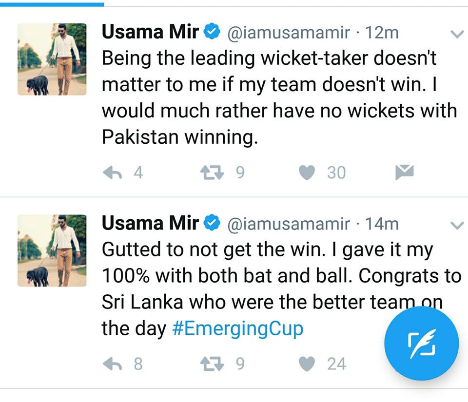 Leg Spinner Usama Mir Tweets