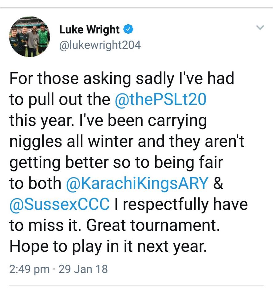 Luke Wright Miss PSL 3 Due To Injury