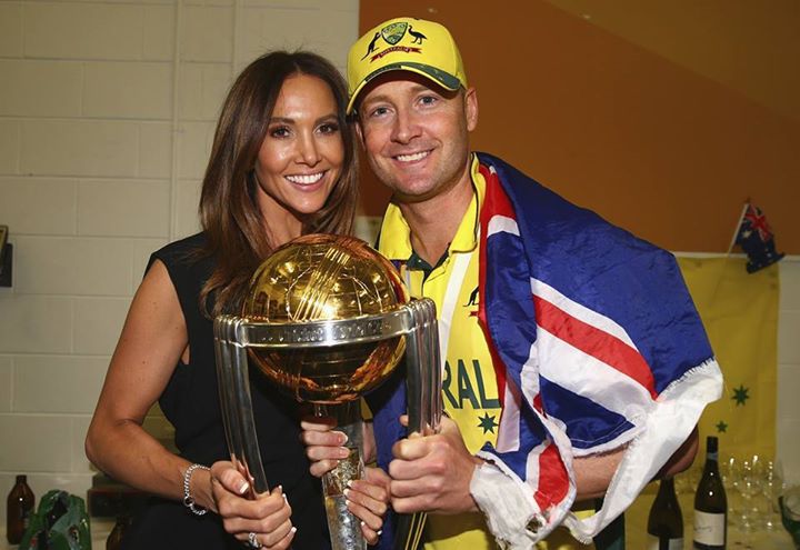 Michael Clarke And Wife With WC 2015 Trophy