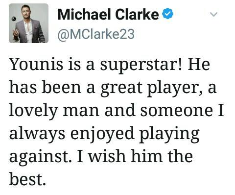 Michael Clarke Tweet About Younis Khan
