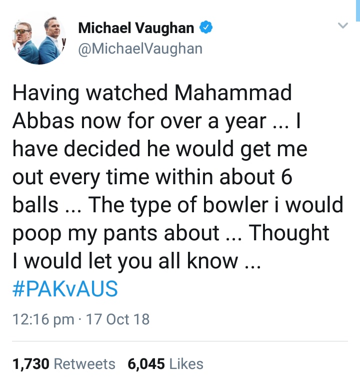 Michael Vaughan Tweets For Muhammad Abbas