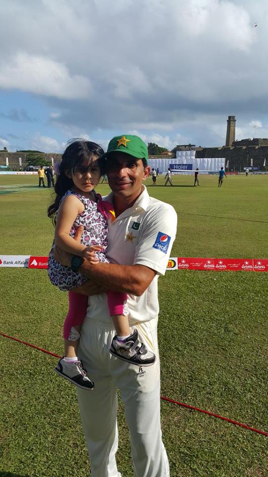 Misbah ul Haq With Daughter After Winning Galle Match
