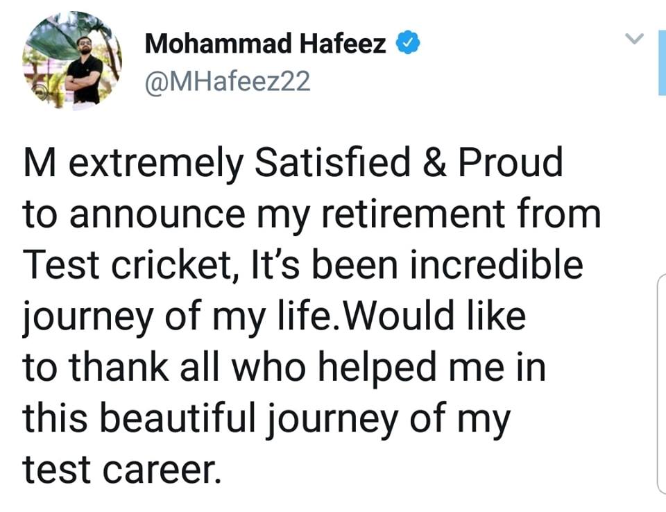 Mohammad Hafeez Announces Retirement From Test Cricket