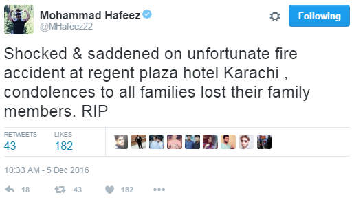 Mohammad Hafeez Tweet For the Victims Of Hotel