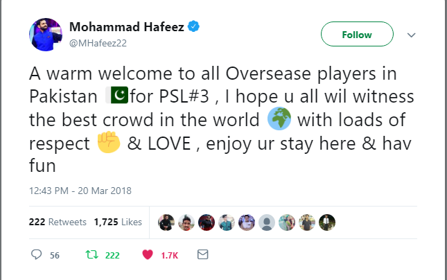 Mohammad Hafeez Welcomed To All Oversease Players