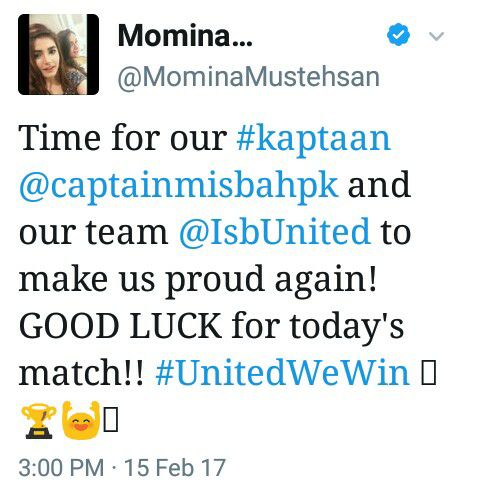 Momina Tweet For Islamabad United