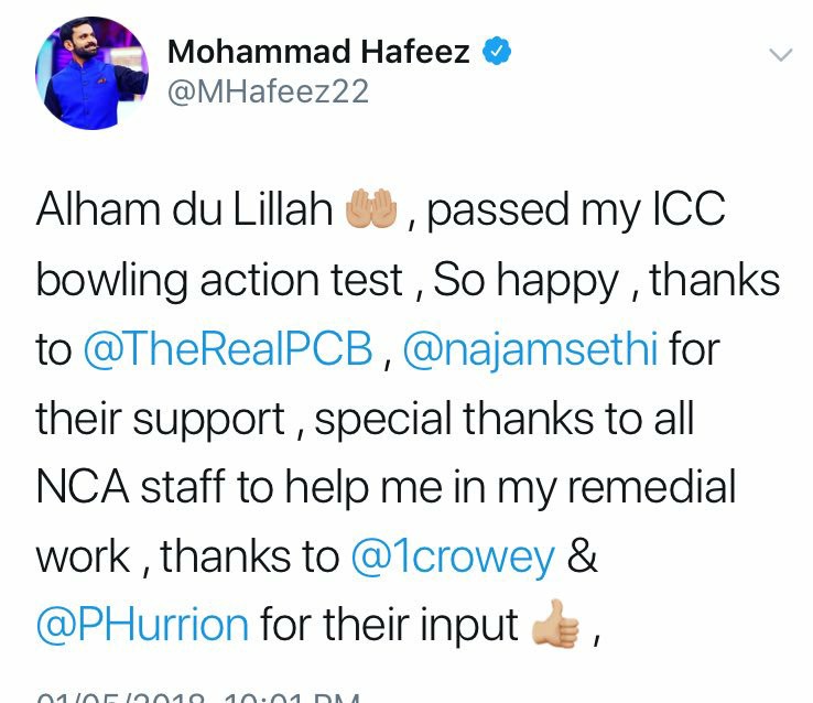 Muhammad Hafeez Has Been Cleared To Resume Bowling