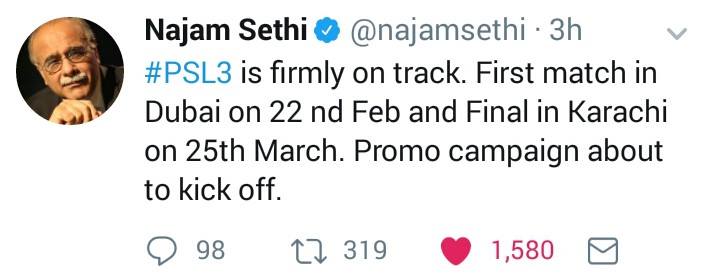 Najam Sethi Tweeted About PSL 3