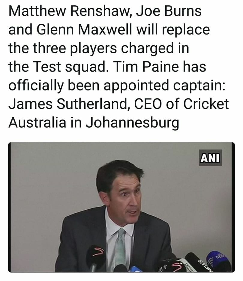 New Development In Australia Test Squad After Ball Tempering Fiasco