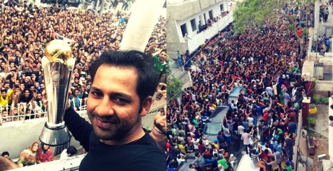 Outside home of Pakistani Captain Sarfraz Ahmed on his arrival in Karachi