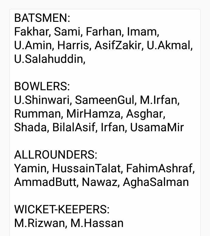 PCB 27 Short-Listed Players For NCA Camp
