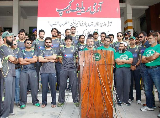 Pakistan Cricket Team visited the Army Relief Camp At Fortress Stadium