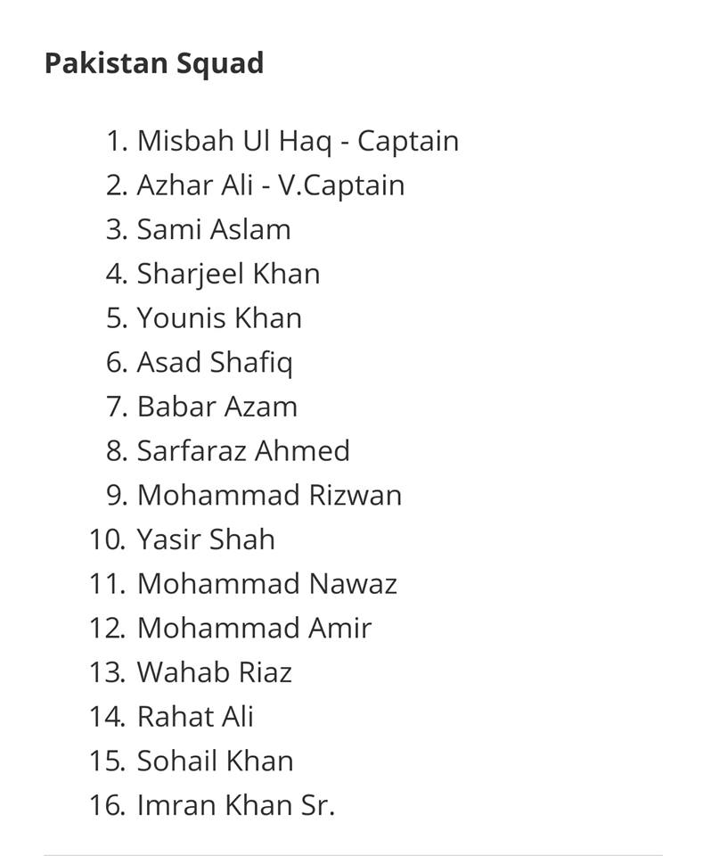 Pakistan Squad For Three Test Series Vs Australia