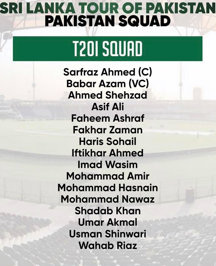 Pakistan T20I Squad For 3 Matches Series Against Sri Lanka