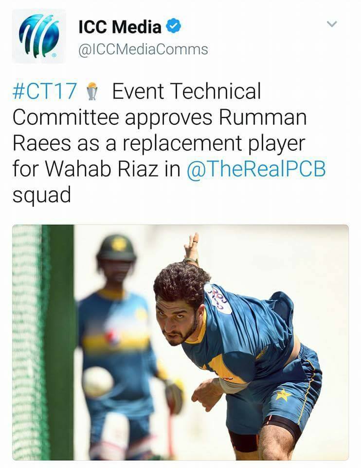 Rumaan Raees As A Replacement Player Of Wahab Riaz