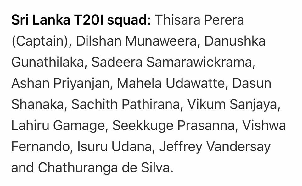 SL T20 Squad Announced For 3 T20Is Matches vs Pakistan