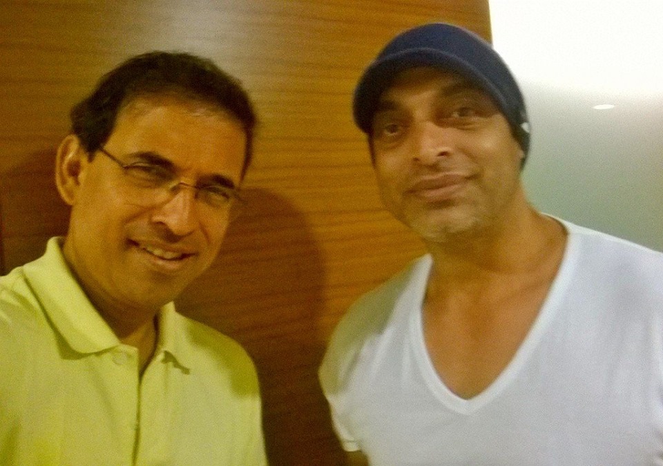 Selfie time - Harsha Bhogle and Shoaib Akhtar pictured together in Australia