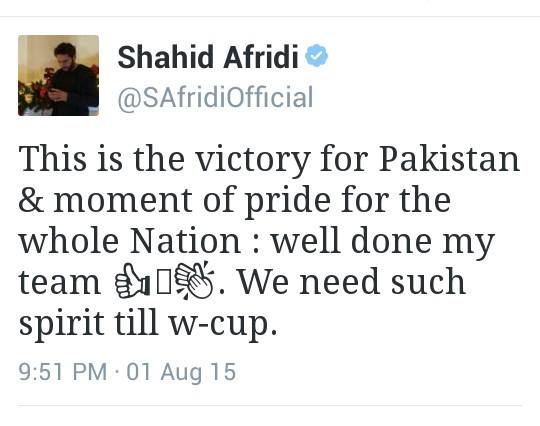 Shahid Afridi Tweet For Congratulating Team