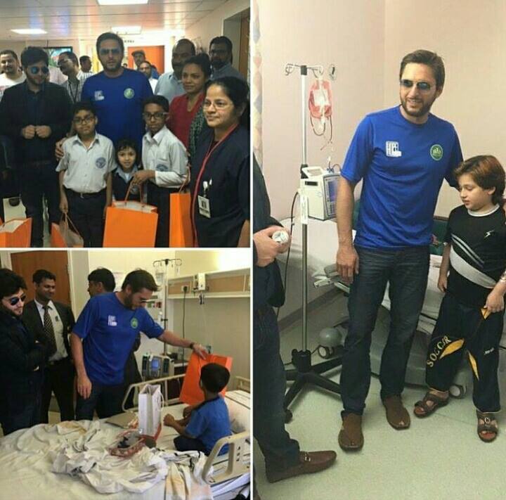 Shahid Afridi pays A visit to Young kids beating cancer at Tawam Hospital Alain UAE