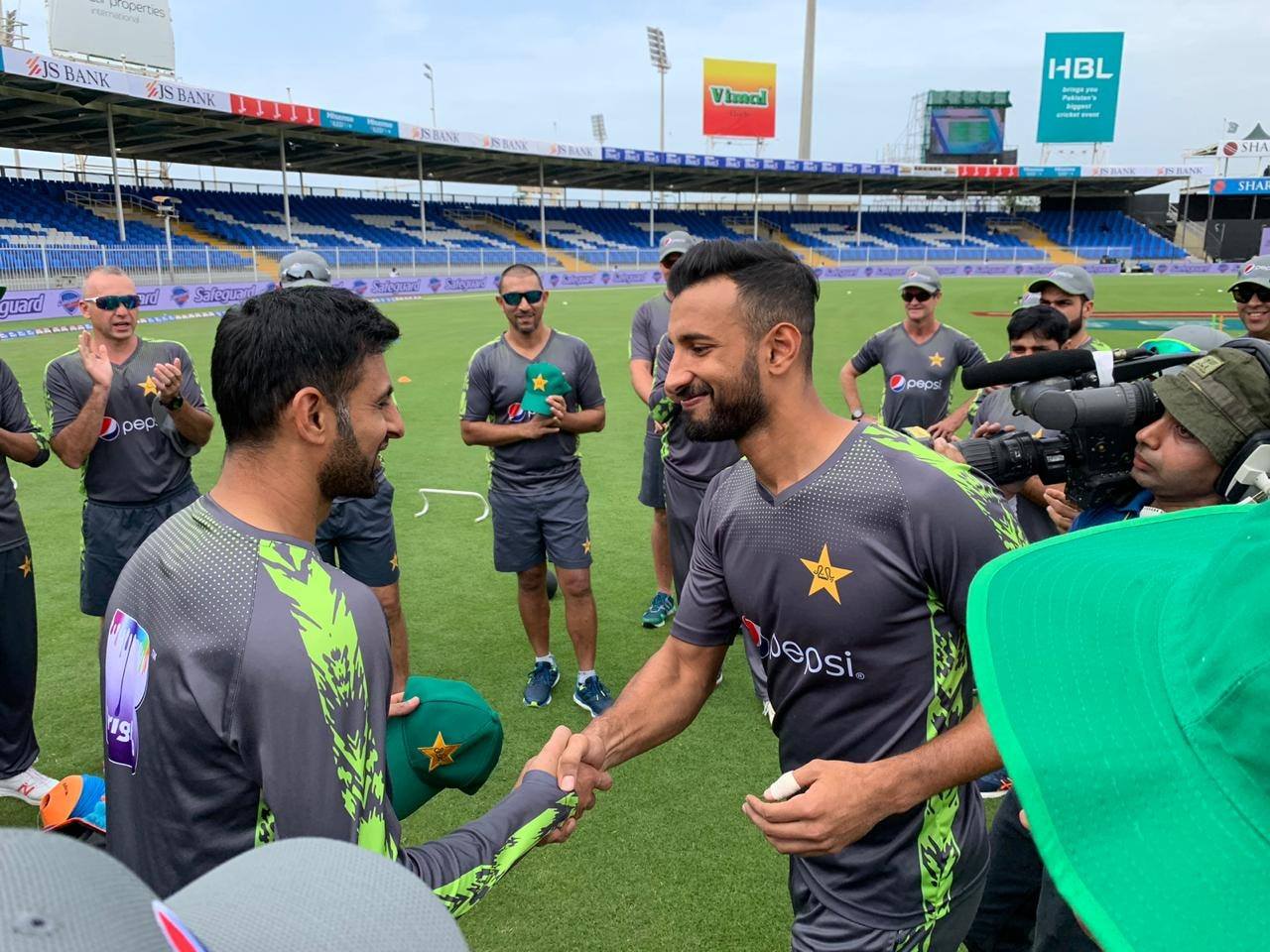 Shan Masood Receiving ODI Cap With Shoaib Malik