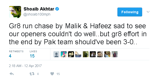 Shoaib Akhtar Applauding Malik & Hafeez