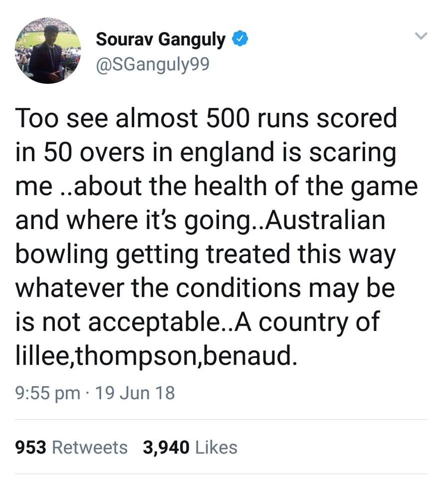 Sourav Ganguly Tweets About Australian Bowling Performance