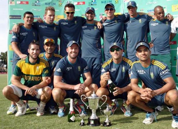 South African Cricket Team Celebrating Series Trophy