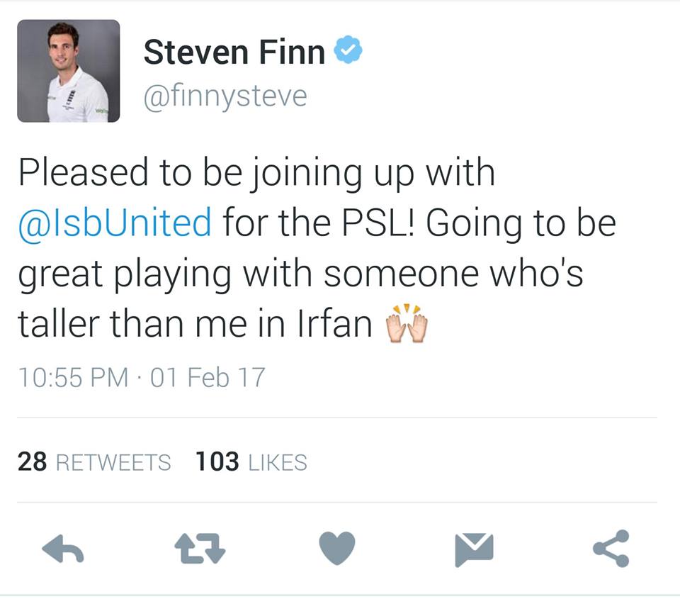 Steven Finn Tweet